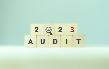 2023 annual audit business concept. Examination, evaluation financial statements; income statement,...