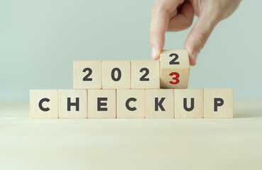 Annual health checkup in 2023 concept. Tests for body mass index, blood disorders, glucose levels,...
