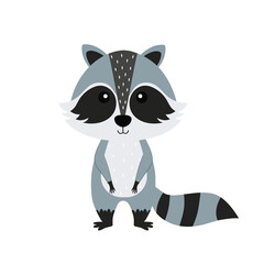 Fototapeta na wymiar Cartoon character raccoon on white background. Raccoon icon. Vector illustration for design and print