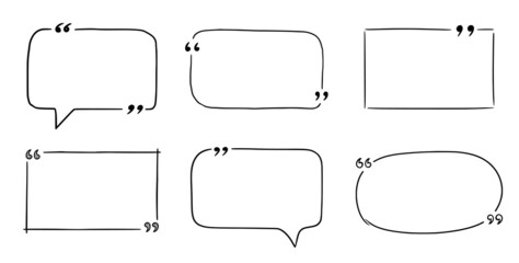 Fototapeta premium Quote box sketch, text frame set. Hand drawn scribble doodle style quote box, text border with square, speech bubble, cloud shape. Vector illustration.