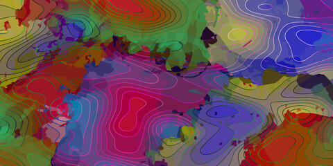 Topographic multicolored linear background for design, abstraction with place for text, Topographic background and texture, monochrome image. 3D waves, contour background.