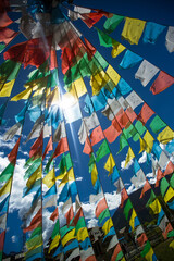 Buddhist prayer flags and tourist attractions in the famous plateau and mountainous areas of China's Tibet Autonomous Region