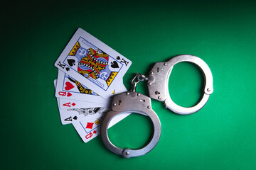 cards and handcuffs on the table