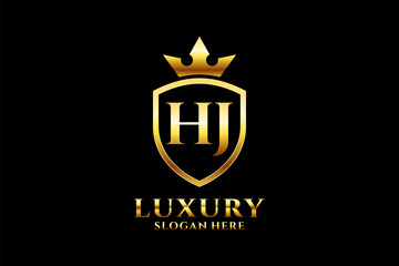 initial HJ elegant luxury monogram logo or badge template with scrolls and royal crown - perfect for luxurious branding projects