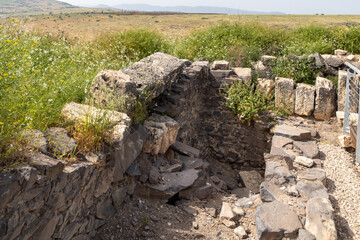 The ruins  of a 4th century AD synagogue located near on Mount Arbel, located on the coast of Lake Kinneret - the Sea of Galilee, near the city of Tiberias, in northern Israel