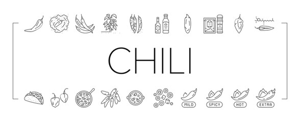Chili Spicy Natural Vegetable Icons Set Vector