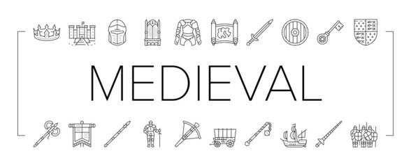 Medieval Warrior Weapon And Armor Icons Set Vector