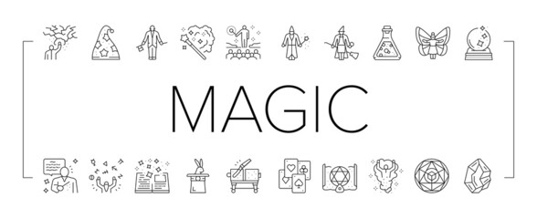 Magic Performing And Accessories Icons Set Vector