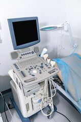 Emergency monitor indoors operation. Modern hospital monitor healthcare treatment.