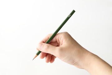右手で鉛筆を持つポーズ（シンプル白背景）