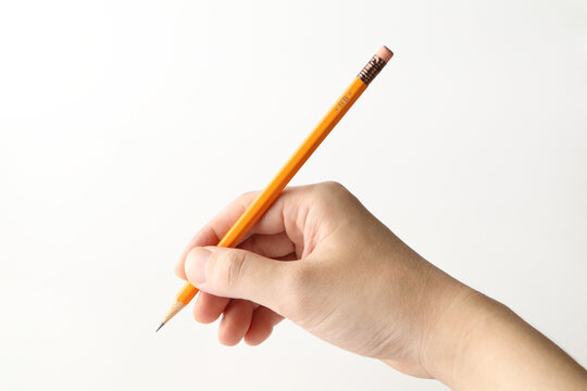 右手で鉛筆を持つポーズ（シンプル白背景）