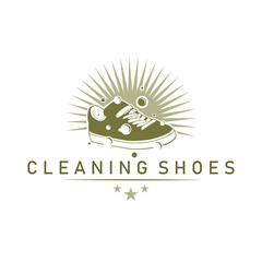 Cleaning shoe wash laundry business logo template. shoes care vector illustration