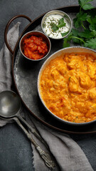 Indian curry on dark backgroound.