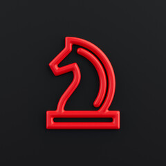 chess knight 3d icon, outline red color chess icon, business symbol, 3d rendering © 80a90f