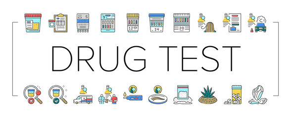 Drug Test Examination Device Icons Set Vector - obrazy, fototapety, plakaty