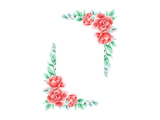 Obraz premium Watercolor red rose frame background