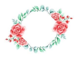 Watercolor red rose frame background