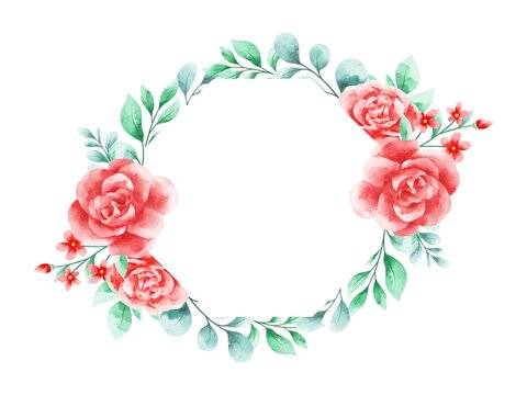 Watercolor red rose frame background