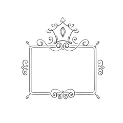 Princess frame. Royal mirror frame and majestic prince doodle border. Cute crown border. Outline vector illustration. 