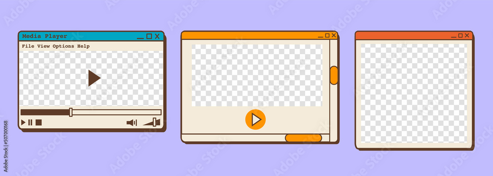 Poster vector set of 90s old desktop user interface dialog windows. nostalgic retro computer ui. vintage br