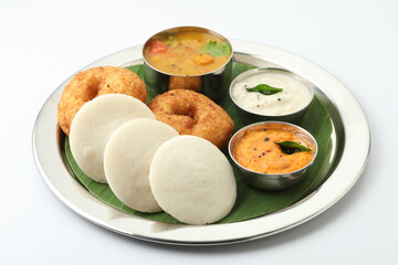 idli vada with sambar , sambhar also called medu wada rice cake