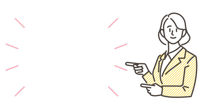 Female businessperson pointing to copy space [Vector illustration].