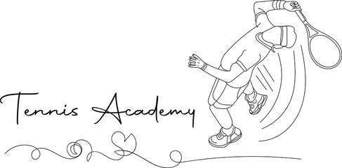 Fototapeta na wymiar Tennis Player logo, Tennis Vector, Sketch drawing of Tennis player in stylish pose, line art silhouette of tennis sport