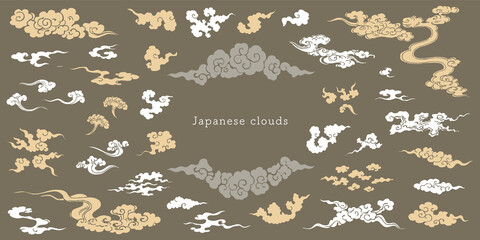 浮世絵タッチの雲デザインセット。