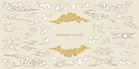 浮世絵タッチの雲デザインセット。 - obrazy, fototapety, plakaty