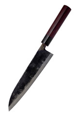 Fototapeta premium Japanese knife with red wooden handle isolated on white background.