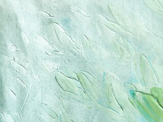 Abstract art background light green and mint colors. Watercolor painting on canvas with pearl...