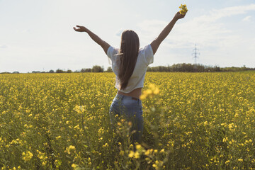 woman jumping in the field