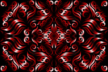 Beautiful red and white colour caleidoscope gradient flower line art pattern wallpaper of indonesian traditional abstract batik  ethnic dayak ornament for commercial  ads