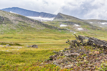 Fototapeta na wymiar Mountain scenery with a rock on a heath