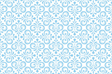 Flower geometric pattern. Seamless vector background. White and blue ornament. Ornament for fabric, wallpaper, packaging. Decorative print