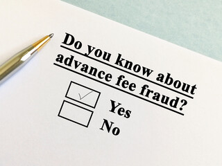 Fototapeta premium Questionnaire about scam and fraud
