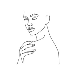 Woman Head Continuous One Line Vector Drawing. Style Template with Abstract Female Face. Modern Minimalist Simple Linear Style. Beauty Fashion Design 