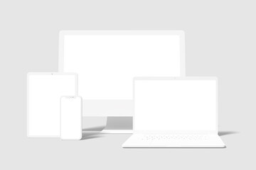 Clay responsive Devices Mockup blank : Pc, tablet, phone, laptop 