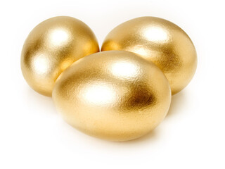 Golden eggs isolated on white background.