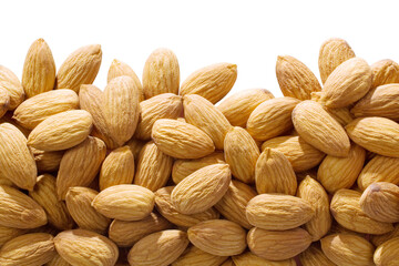 Almonds on white background.