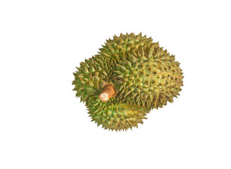 Isolated top view whole Thailand ripe durian on white background.