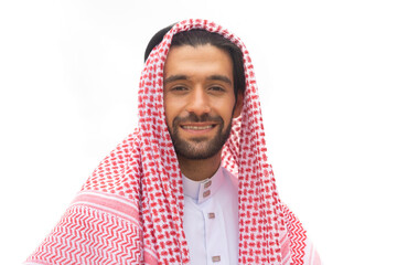 Portrait of arabian or muslim man person isolated on white background. People