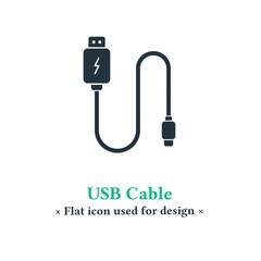 USB cable icon isolated on a white background.  battery charger usb cable symbol for web and mobile apps.