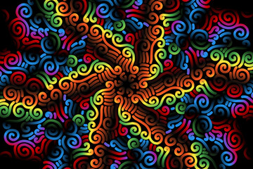 Beautiful glow colour caleidoscope gradient flower line art pattern wallpaper of indonesian traditional abstract batik  ethnic dayak ornament for commercial  ads