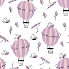 Pattern vector with red flowers and balloons.