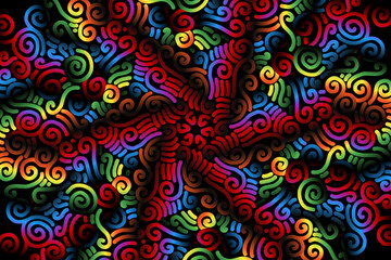 Beautiful glow colour caleidoscope gradient flower line art pattern wallpaper of indonesian traditional abstract batik  ethnic dayak ornament for commercial  ads