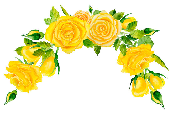 Flower arrangement of yellow roses. Watercolor hand drawn illustration for postcards and prints for clothes. Floral design element. Poster and wall art.