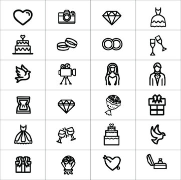 Wedding icon set. Editable stroke vector illustration