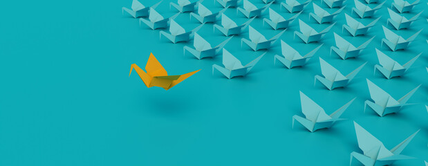 Business Concept with Origami Birds on a Turquoise background. 