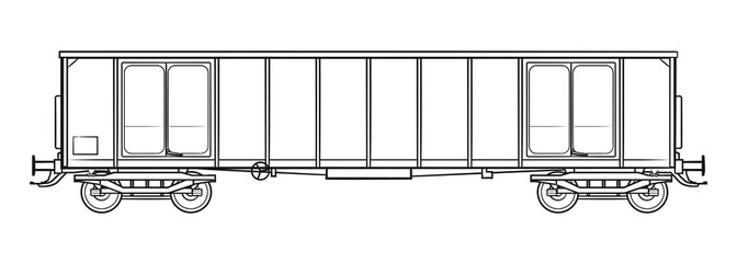 Railroad cargo open wagon - outline vector stock illustration.